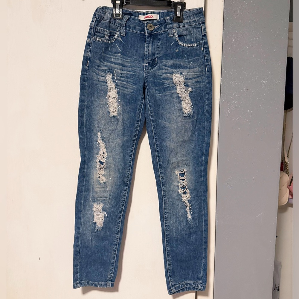 Girls Distressed Blue Jeans